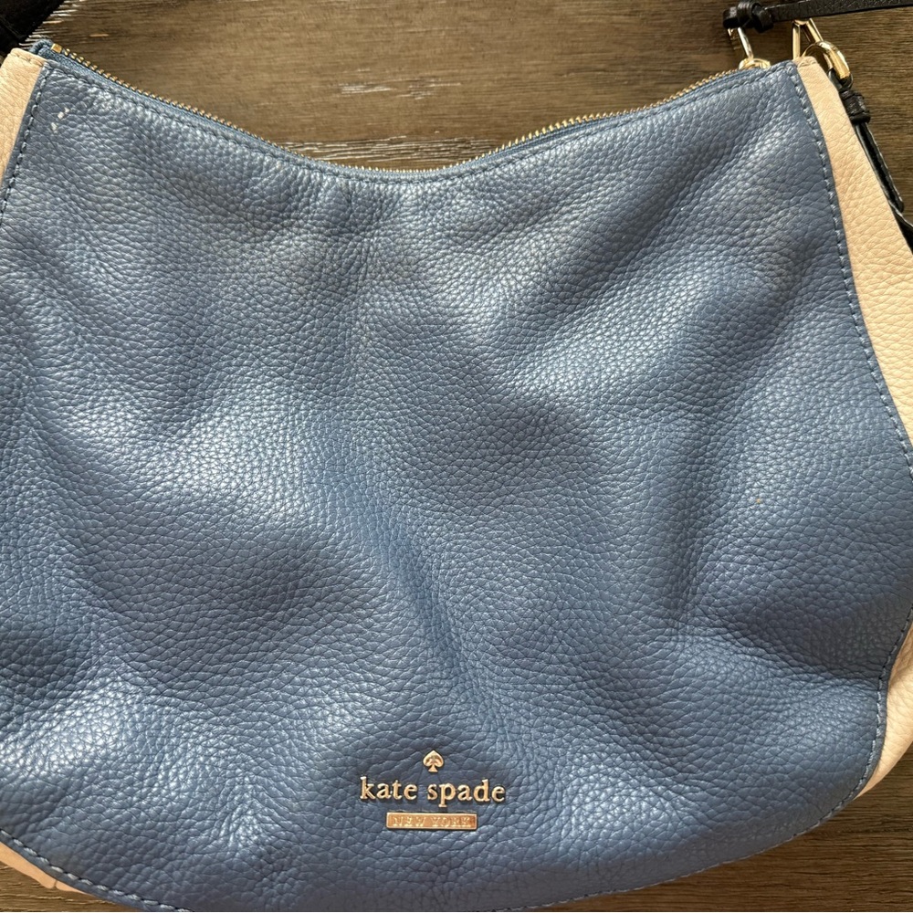 Kate Spade Jackson St., Miley hobo bag in blue ivory and black pebble leather - Picture 3 of 11